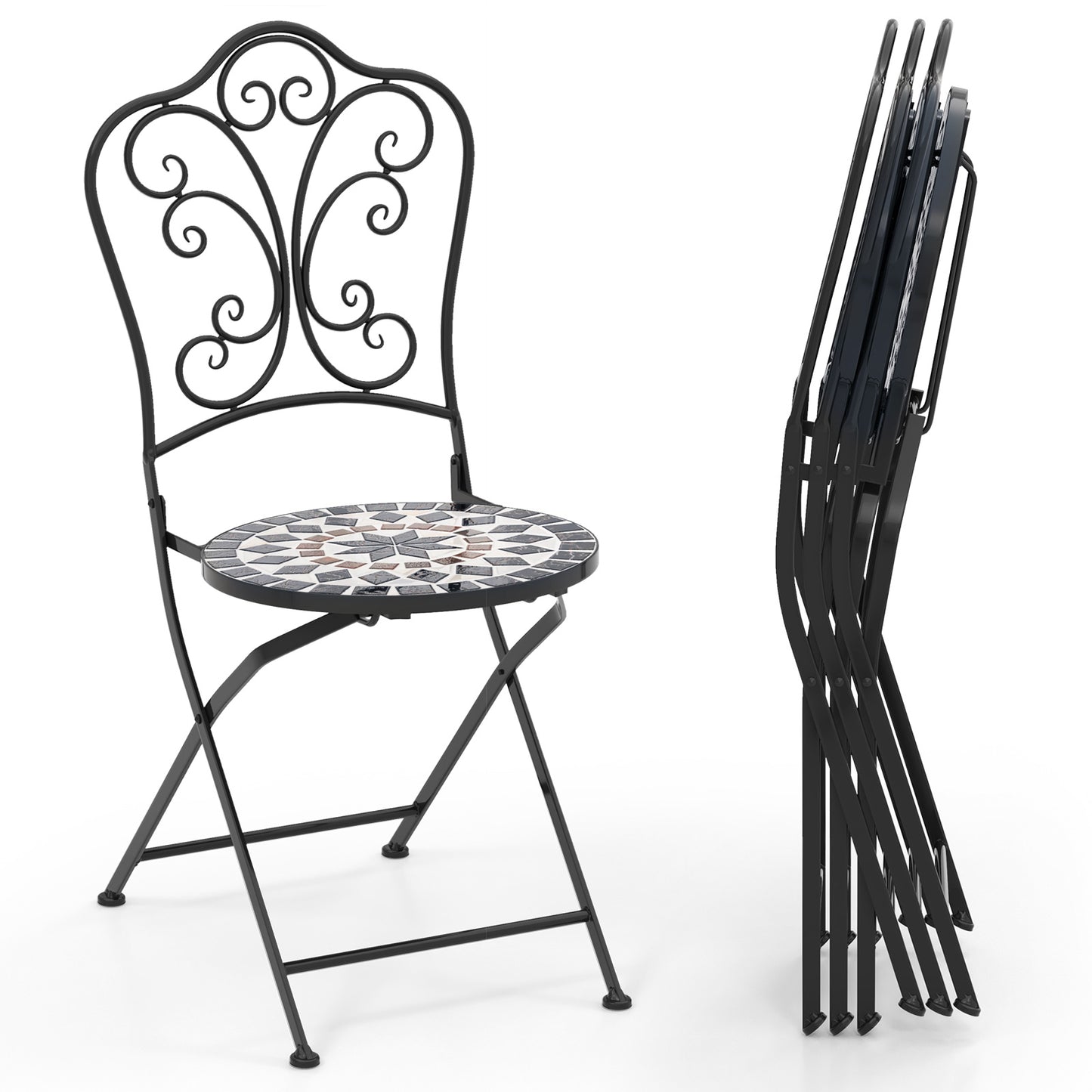 Mosaic Folding Patio Dining Chairs Set of 2 - Metal Frame