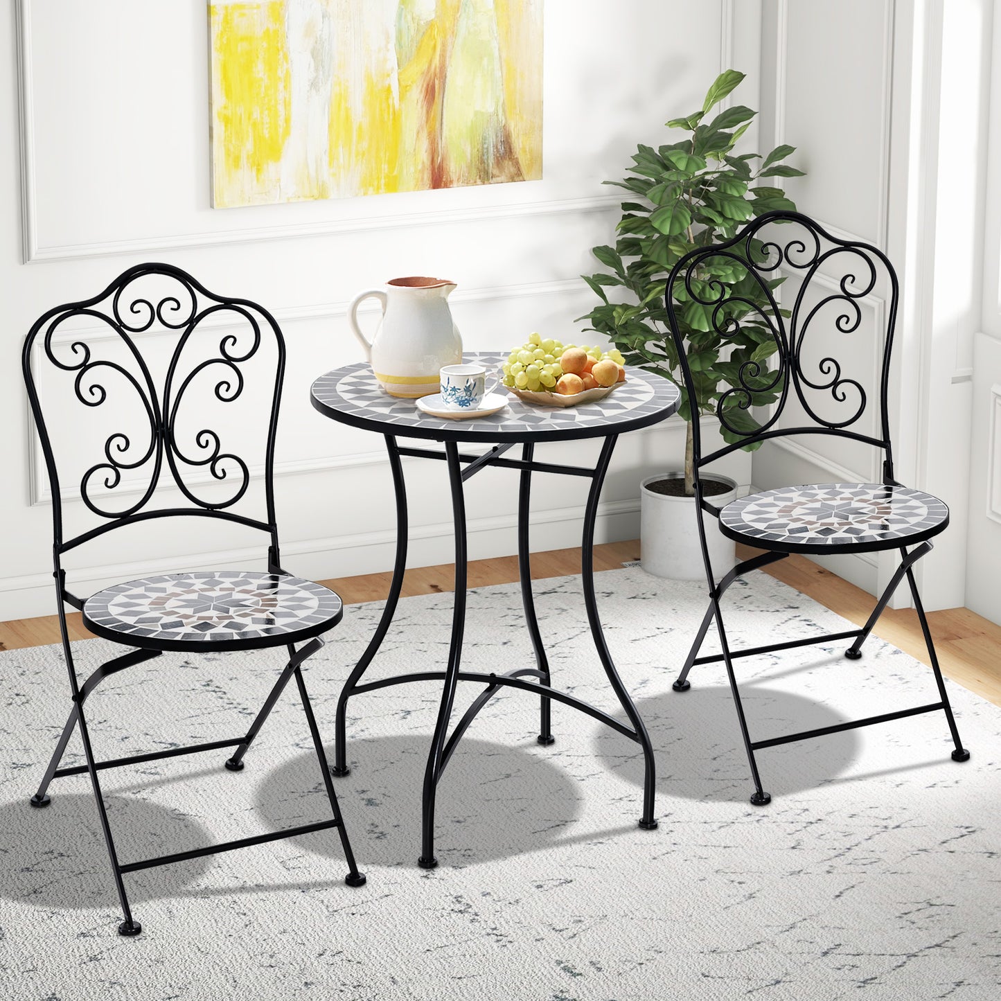 Mosaic Folding Patio Dining Chairs Set of 2 - Metal Frame