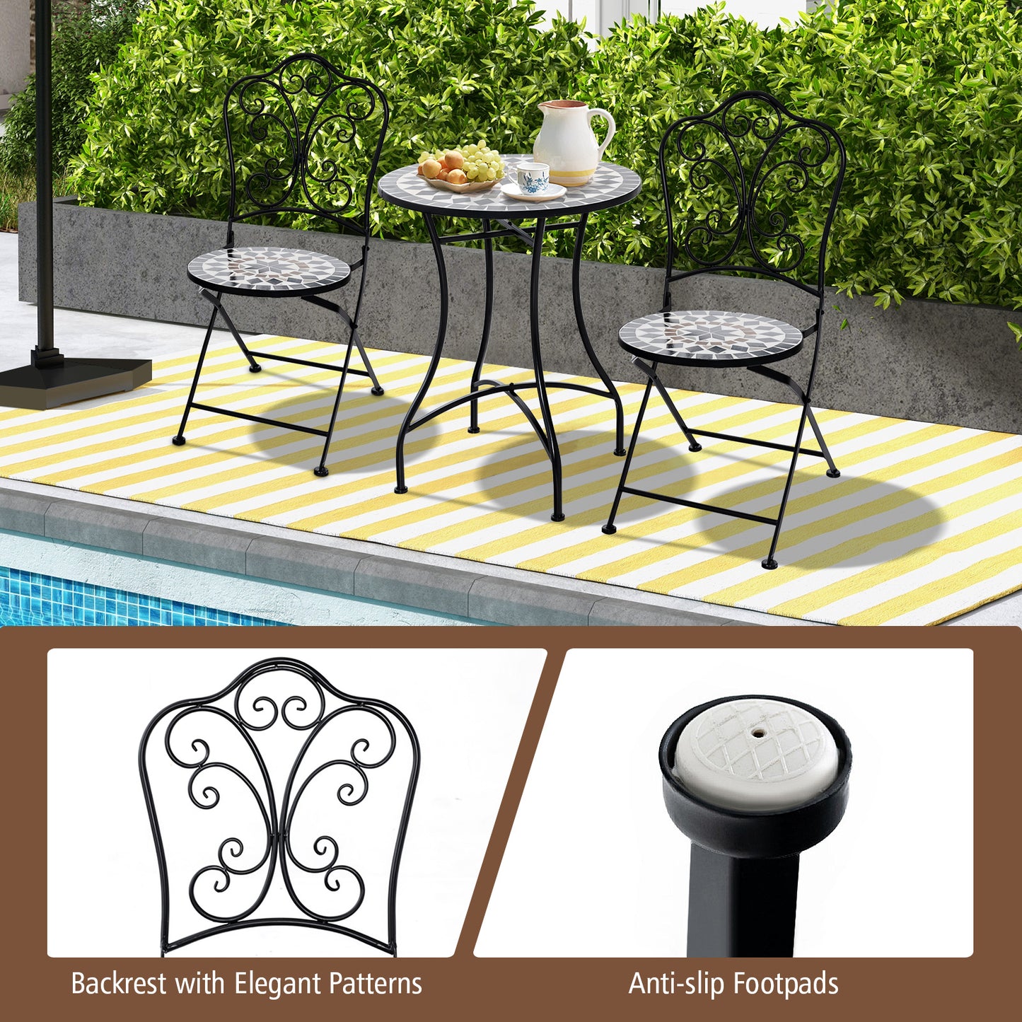Mosaic Folding Patio Dining Chairs Set of 2 - Metal Frame