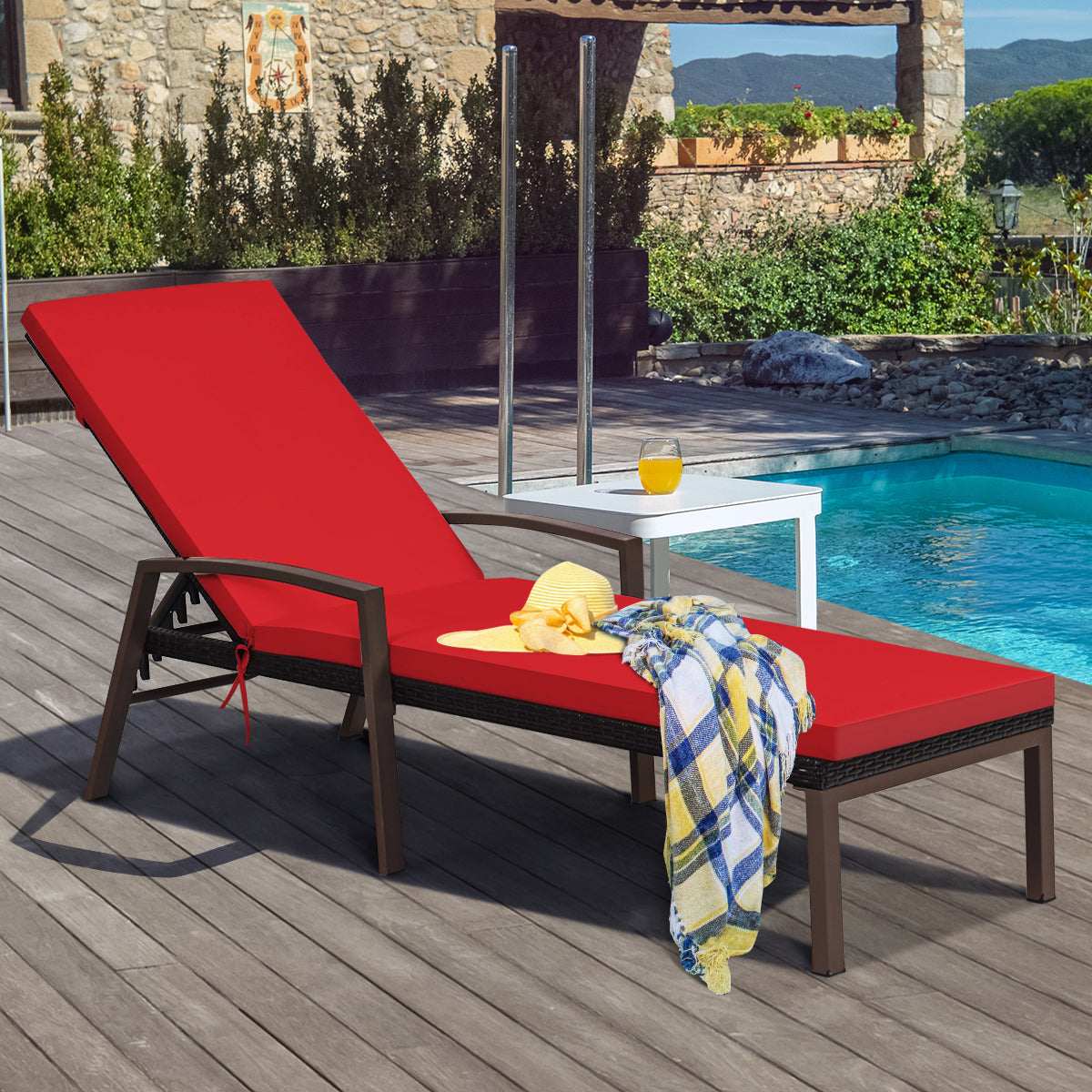 Adjustable Patio Chaise Lounge Chair Set with Cushions