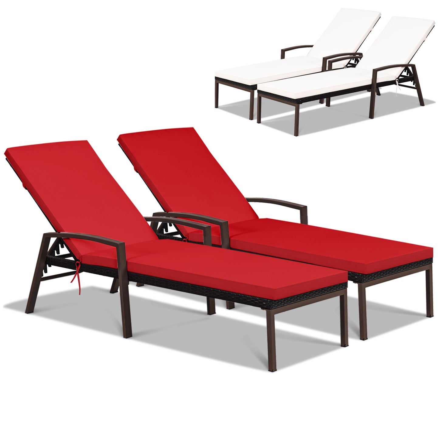 Adjustable Patio Chaise Lounge Chair Set with Cushions