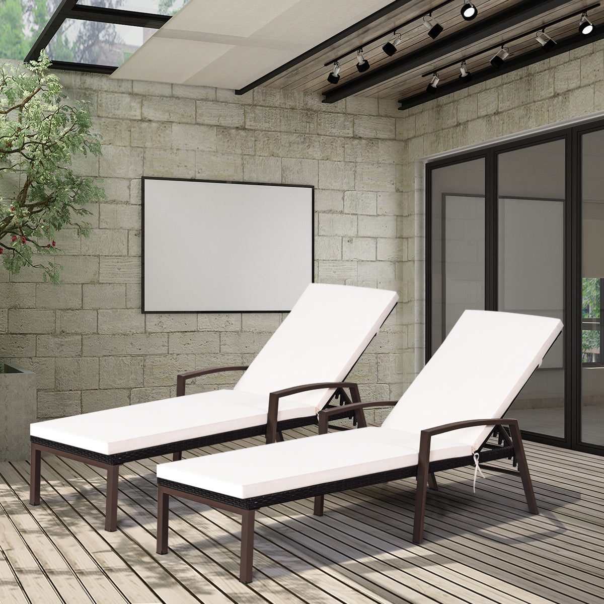 Adjustable Patio Chaise Lounge Chair Set with Cushions