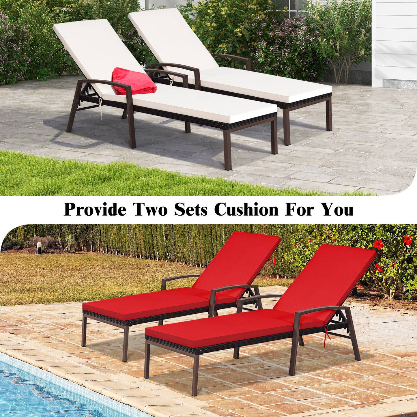 Adjustable Patio Chaise Lounge Chair Set with Cushions