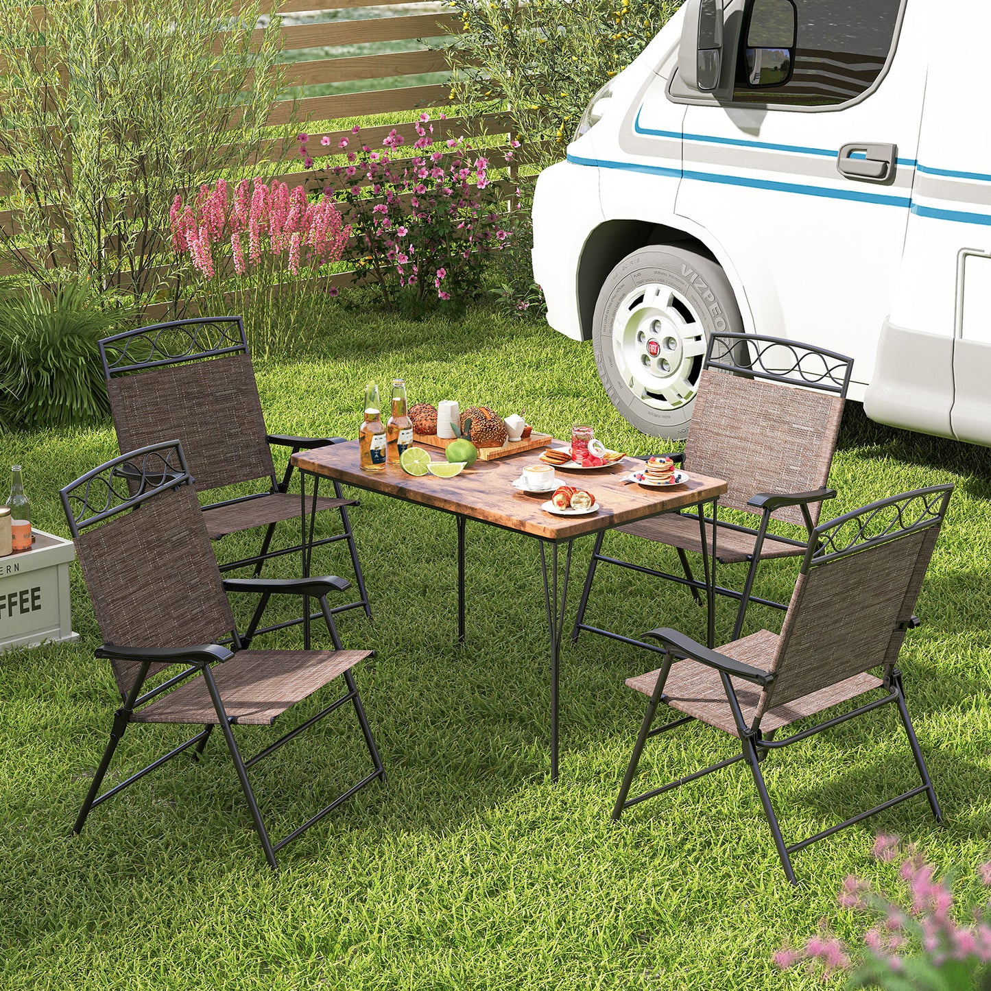 Folding Patio Dining Chairs Set of 4 with Armrests