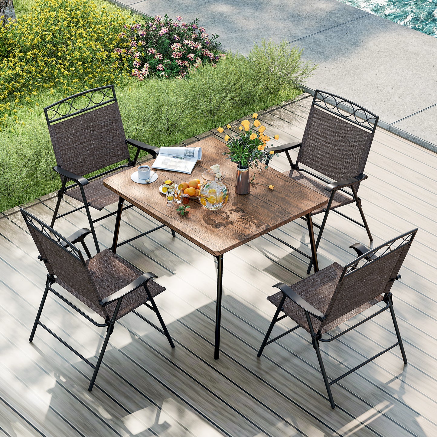 Folding Patio Dining Chairs Set of 4 with Armrests