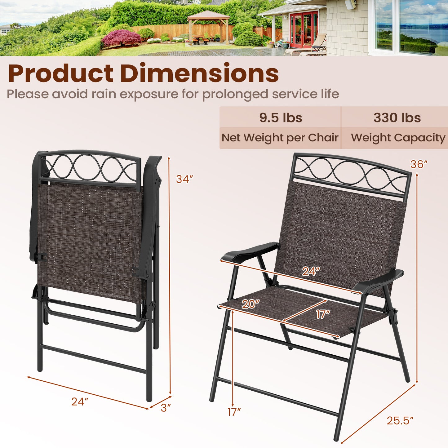 Folding Patio Dining Chairs Set of 4 with Armrests