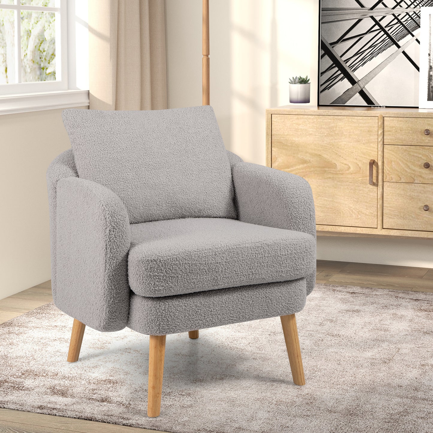 Sherpa Accent Chair with Cushion and Pillow