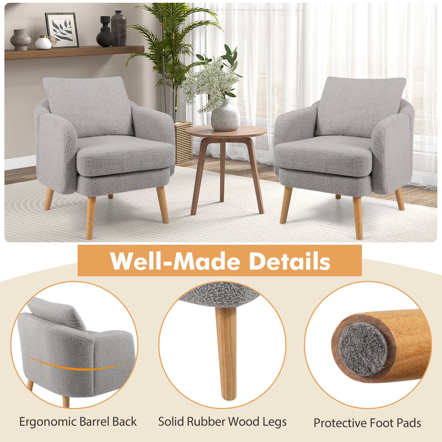 Sherpa Accent Chair with Cushion and Pillow