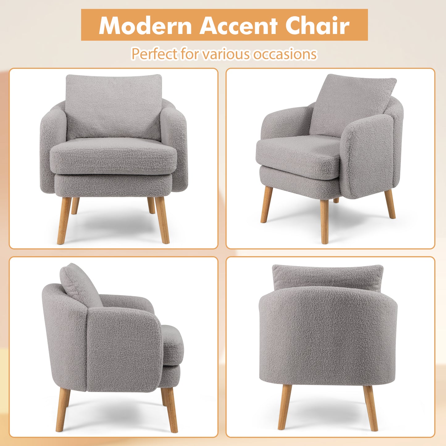 Sherpa Accent Chair with Cushion and Pillow
