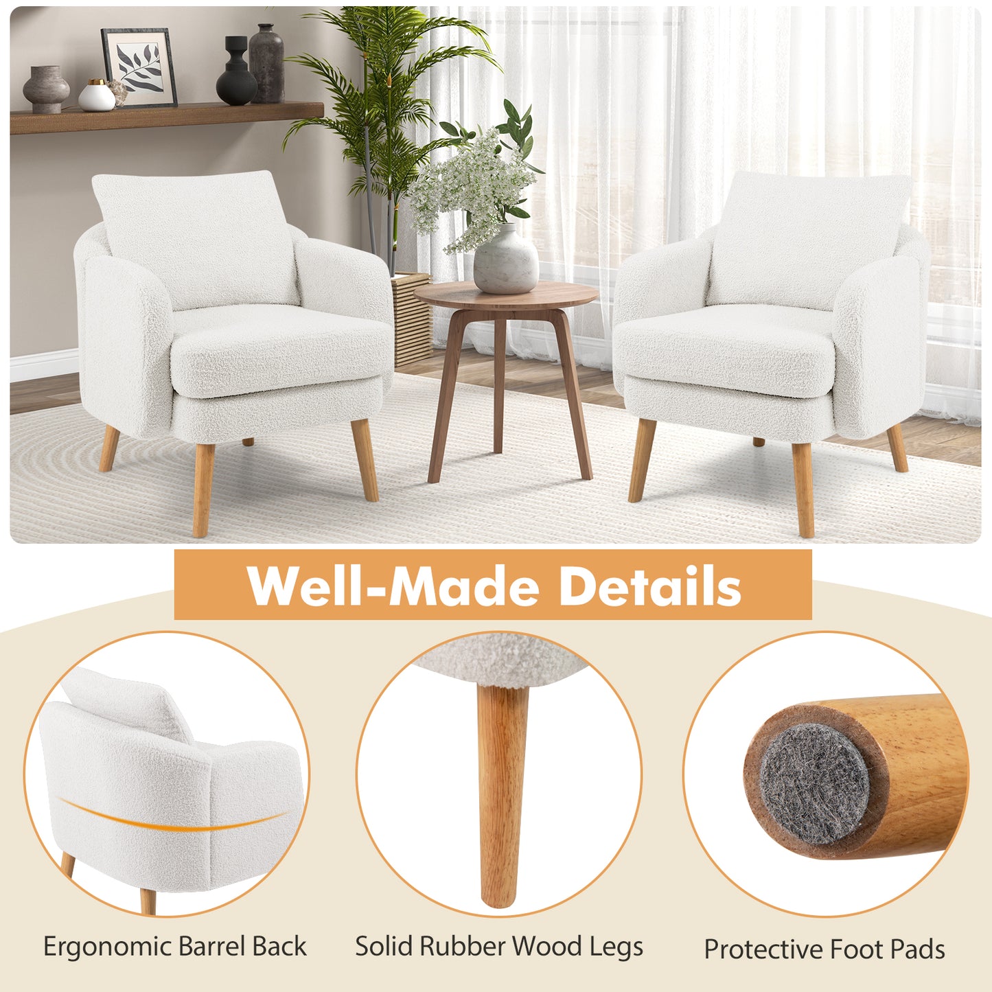 Sherpa Accent Chair with Cushion and Pillow