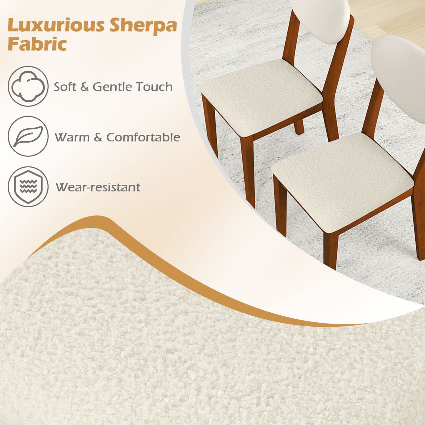 Sherpa Dining Chairs Set of 4 with Rubber Wood Legs