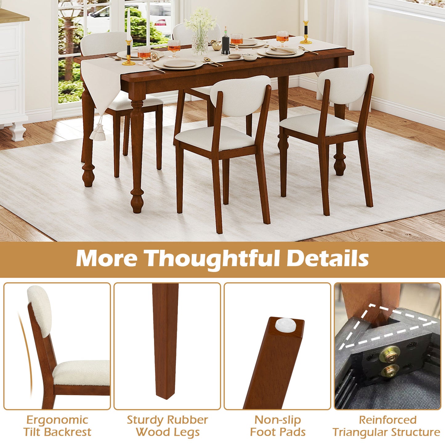Sherpa Dining Chairs Set of 4 with Rubber Wood Legs