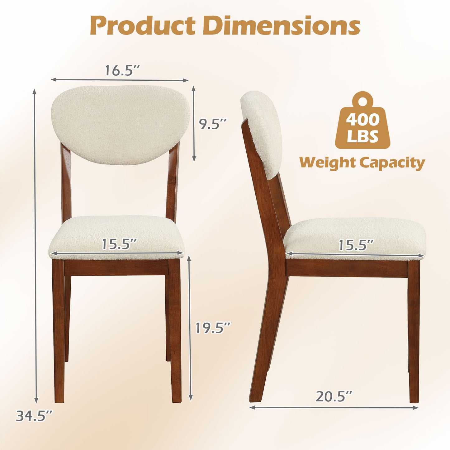 Sherpa Dining Chairs Set of 4 with Rubber Wood Legs