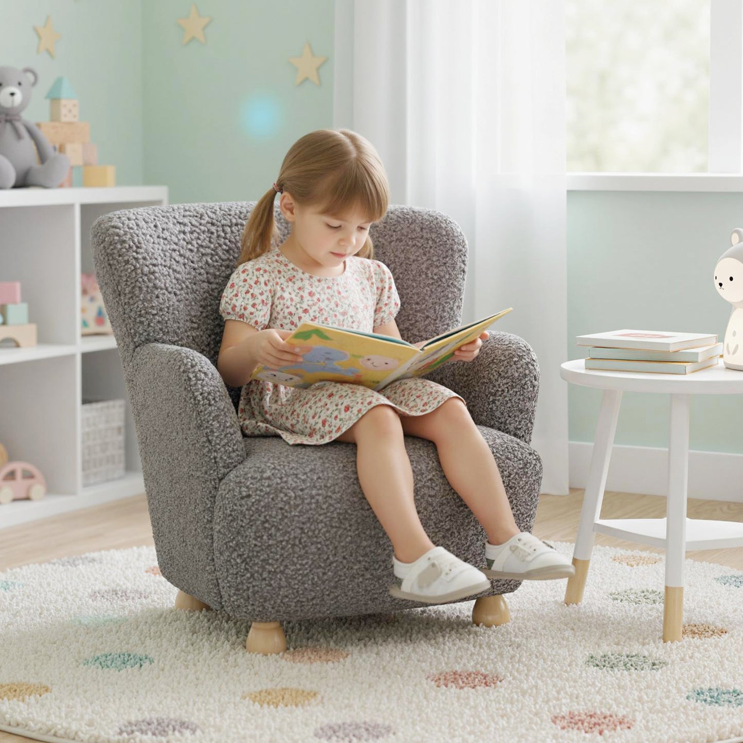 Kids Sherpa Armchair with Solid Wood Legs
