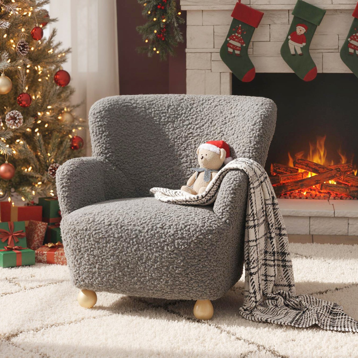 Kids Sherpa Armchair with Solid Wood Legs