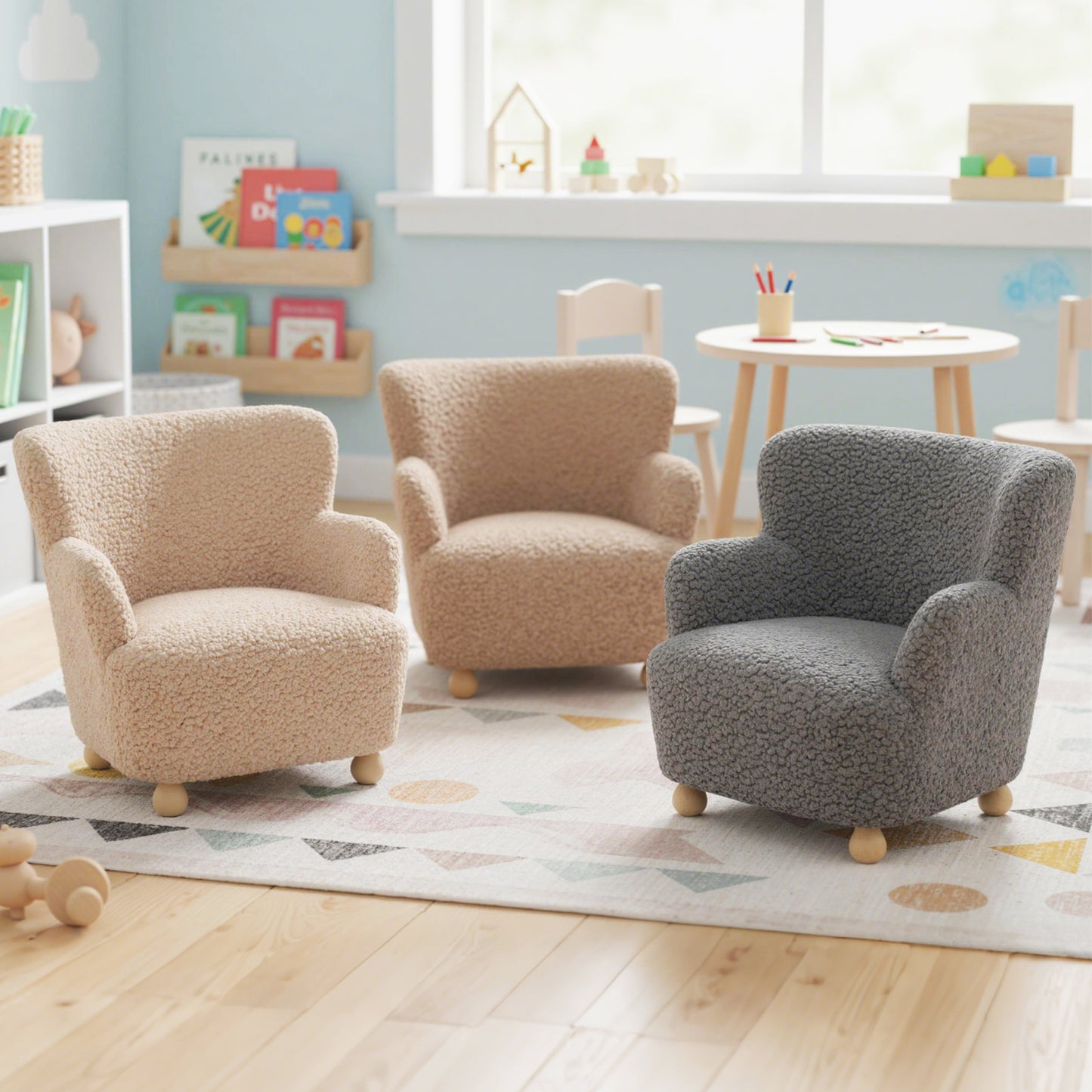 Kids Sherpa Armchair with Solid Wood Legs