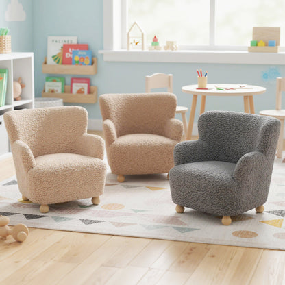 Kids Sherpa Armchair with Solid Wood Legs