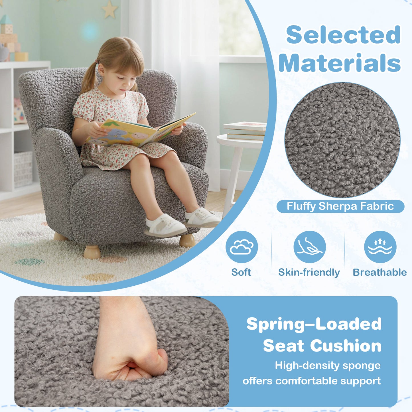 Kids Sherpa Armchair with Solid Wood Legs