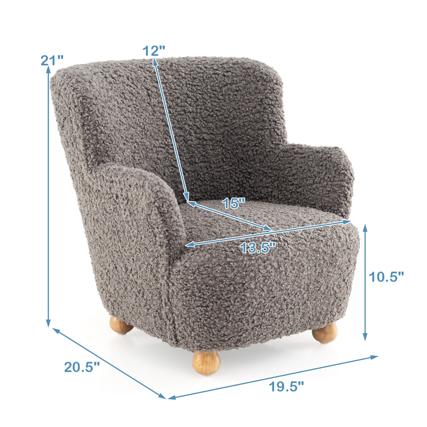 Kids Sherpa Armchair with Solid Wood Legs