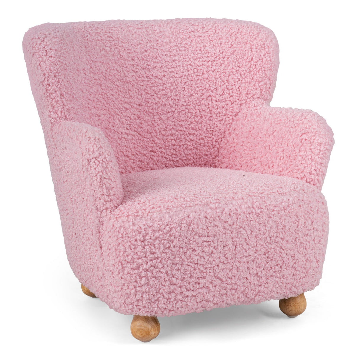 Kids Sherpa Armchair with Solid Wood Legs - Light Pink