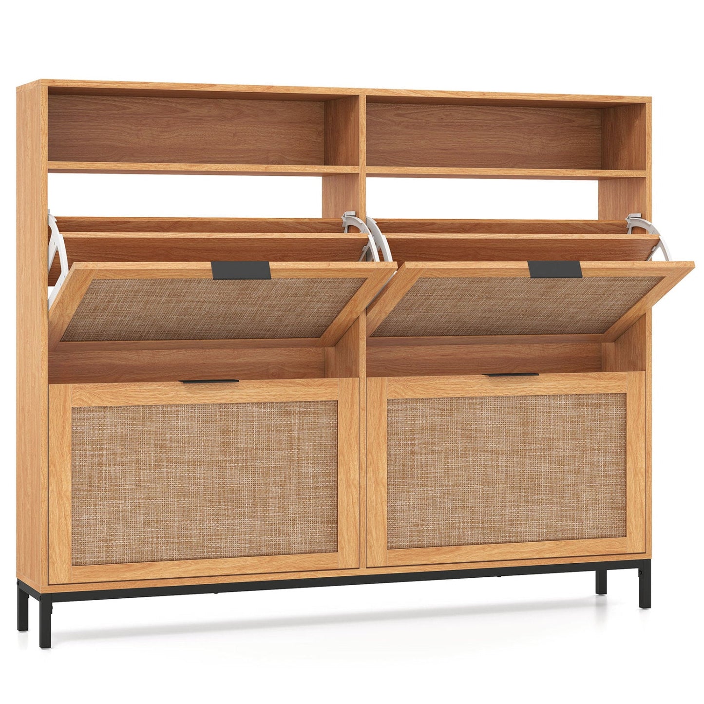 Shoe Storage Cabinet with 4 Flip Drawers Narrow Freestanding Shoe Organizer with Adjustable Shelves