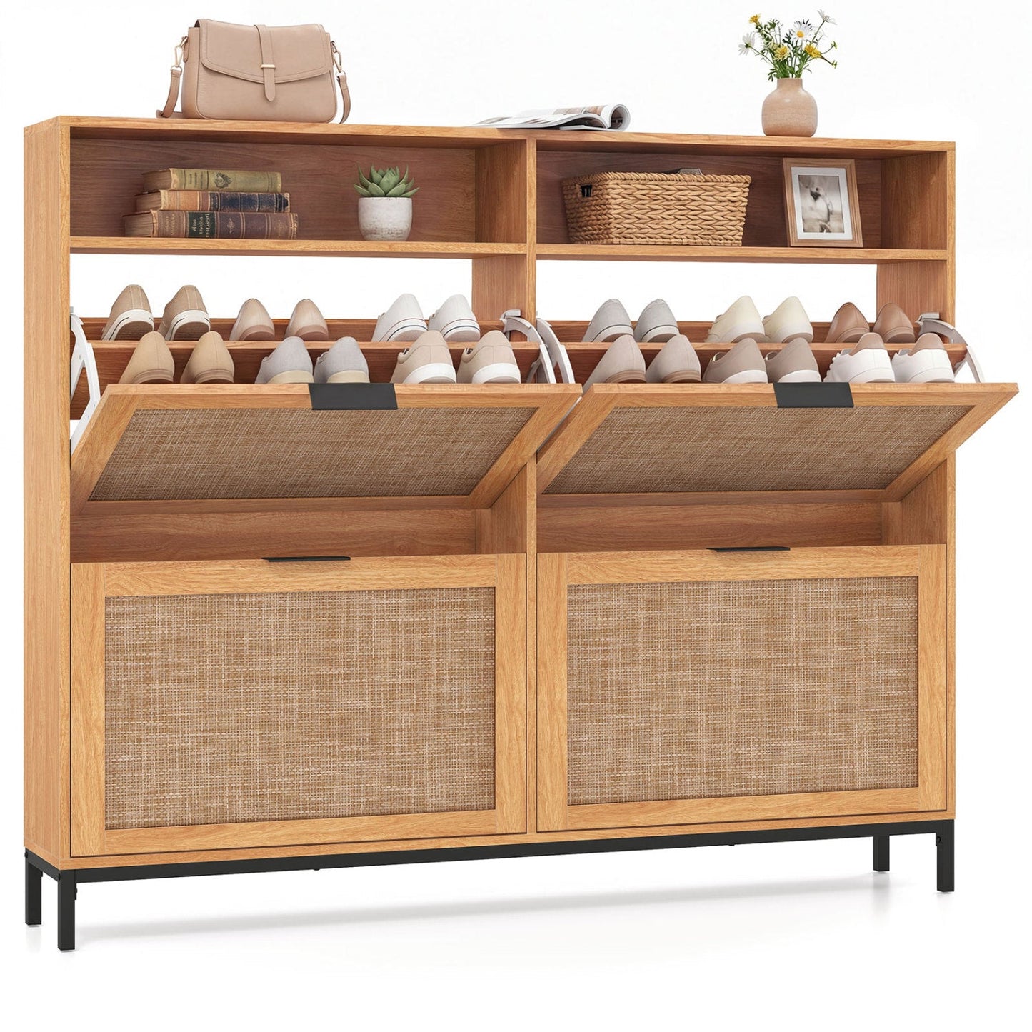 Shoe Storage Cabinet with 4 Flip Drawers Narrow Freestanding Shoe Organizer with Adjustable Shelves