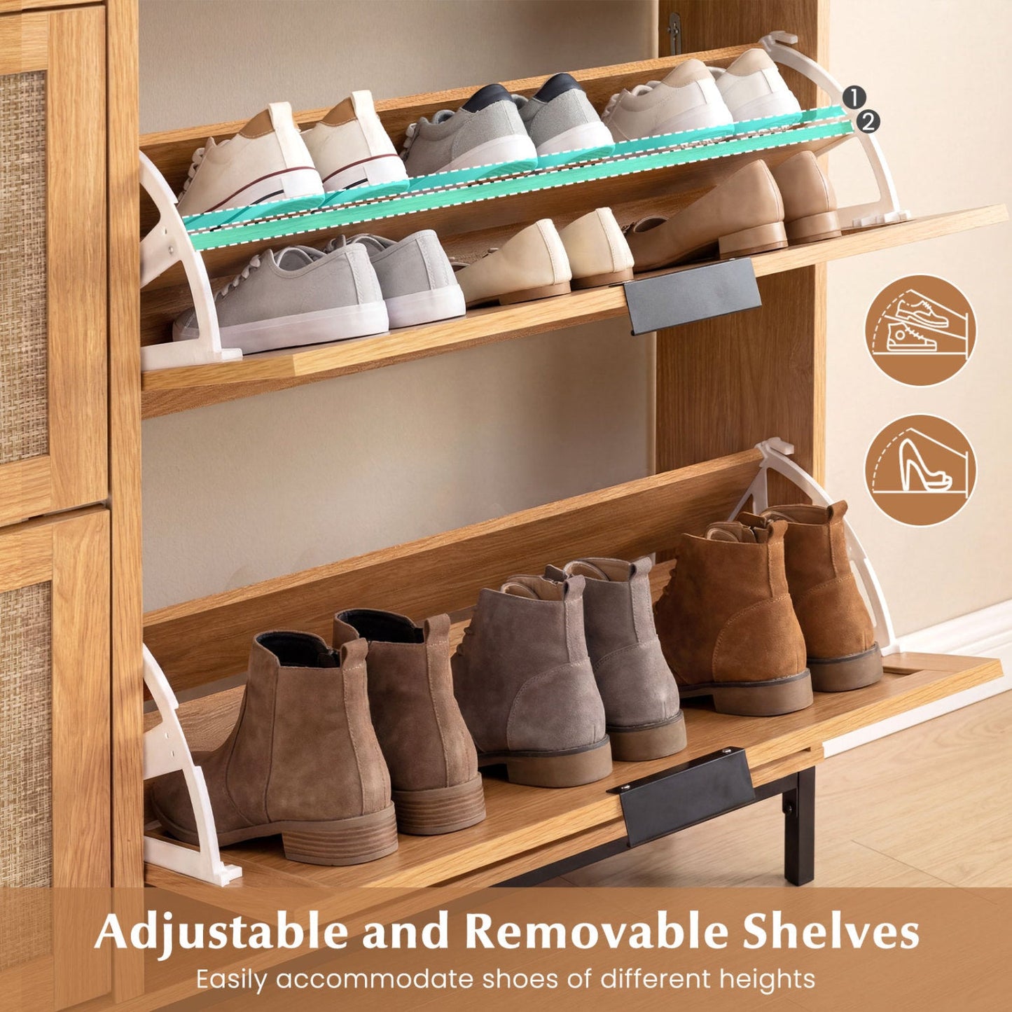 Shoe Storage Cabinet with 4 Flip Drawers Narrow Freestanding Shoe Organizer with Adjustable Shelves