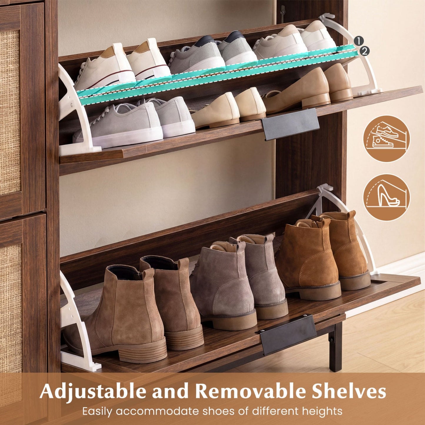 Shoe Storage Cabinet with 4 Flip Drawers Narrow Freestanding Shoe Organizer with Adjustable Shelves