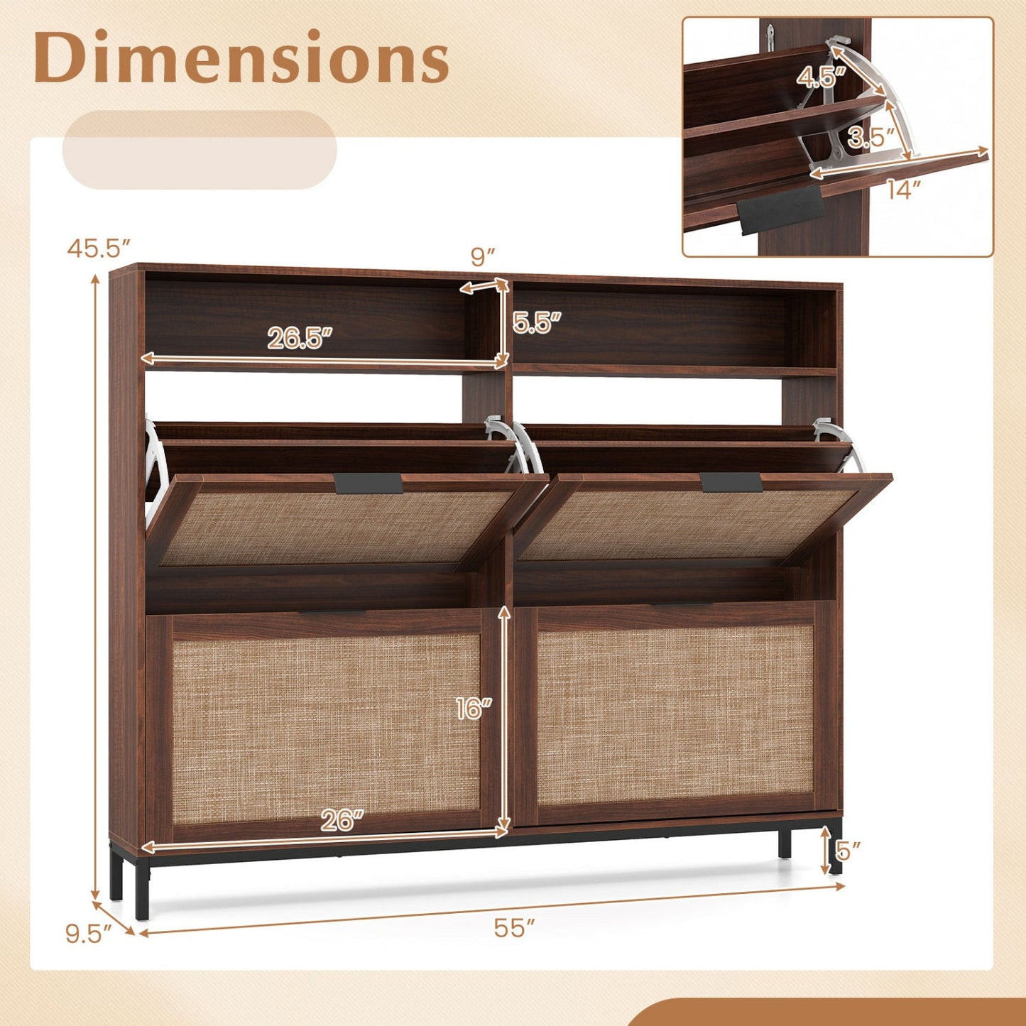 Shoe Storage Cabinet with 4 Flip Drawers Narrow Freestanding Shoe Organizer with Adjustable Shelves