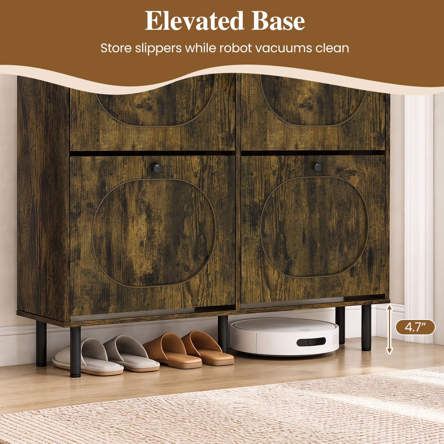 Shoe Storage Cabinet with 4 Flip Drawers - Rustic Brown