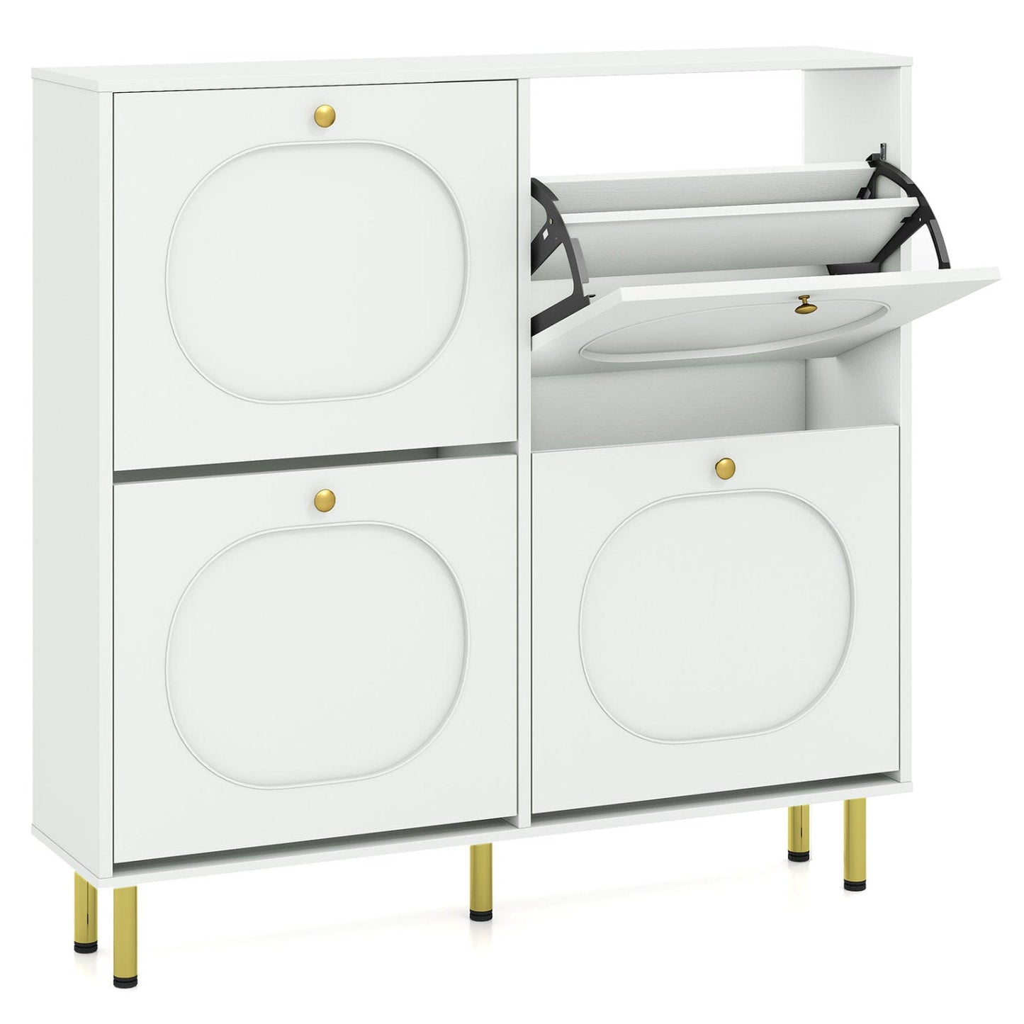 Shoe Storage Cabinet with 4 Flip Drawers - White