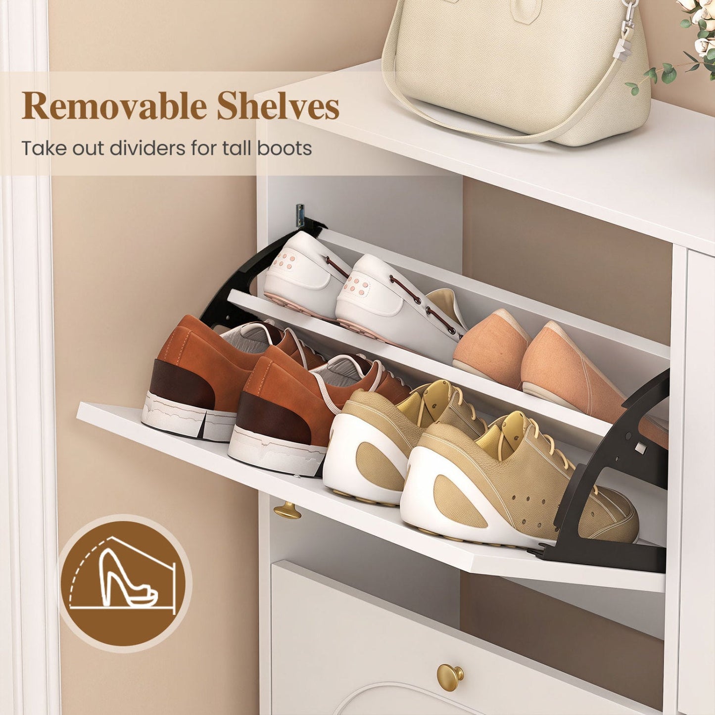 Shoe Storage Cabinet with 4 Flip Drawers - White