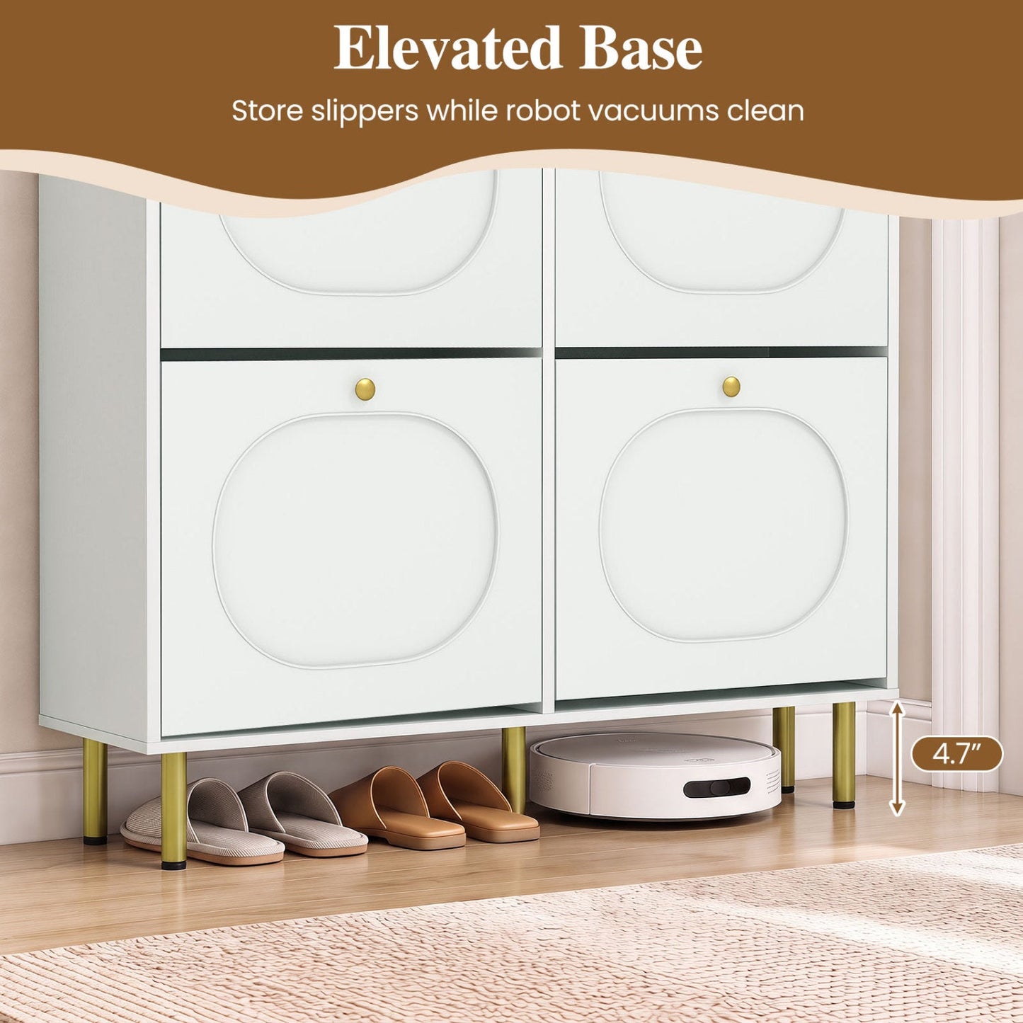 Shoe Storage Cabinet with 4 Flip Drawers - White