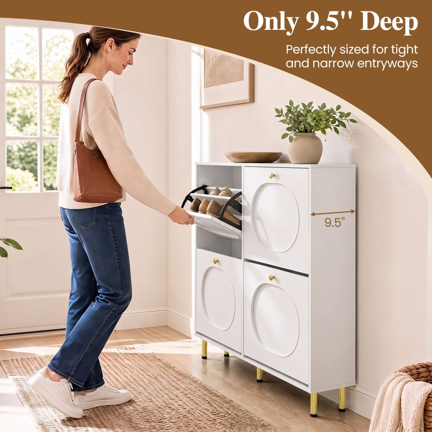 Shoe Storage Cabinet with 4 Flip Drawers - White