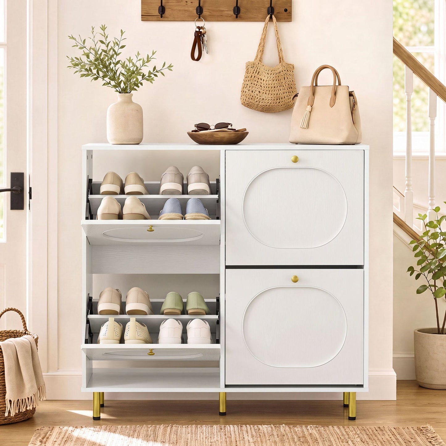 Shoe Storage Cabinet with 4 Flip Drawers - White