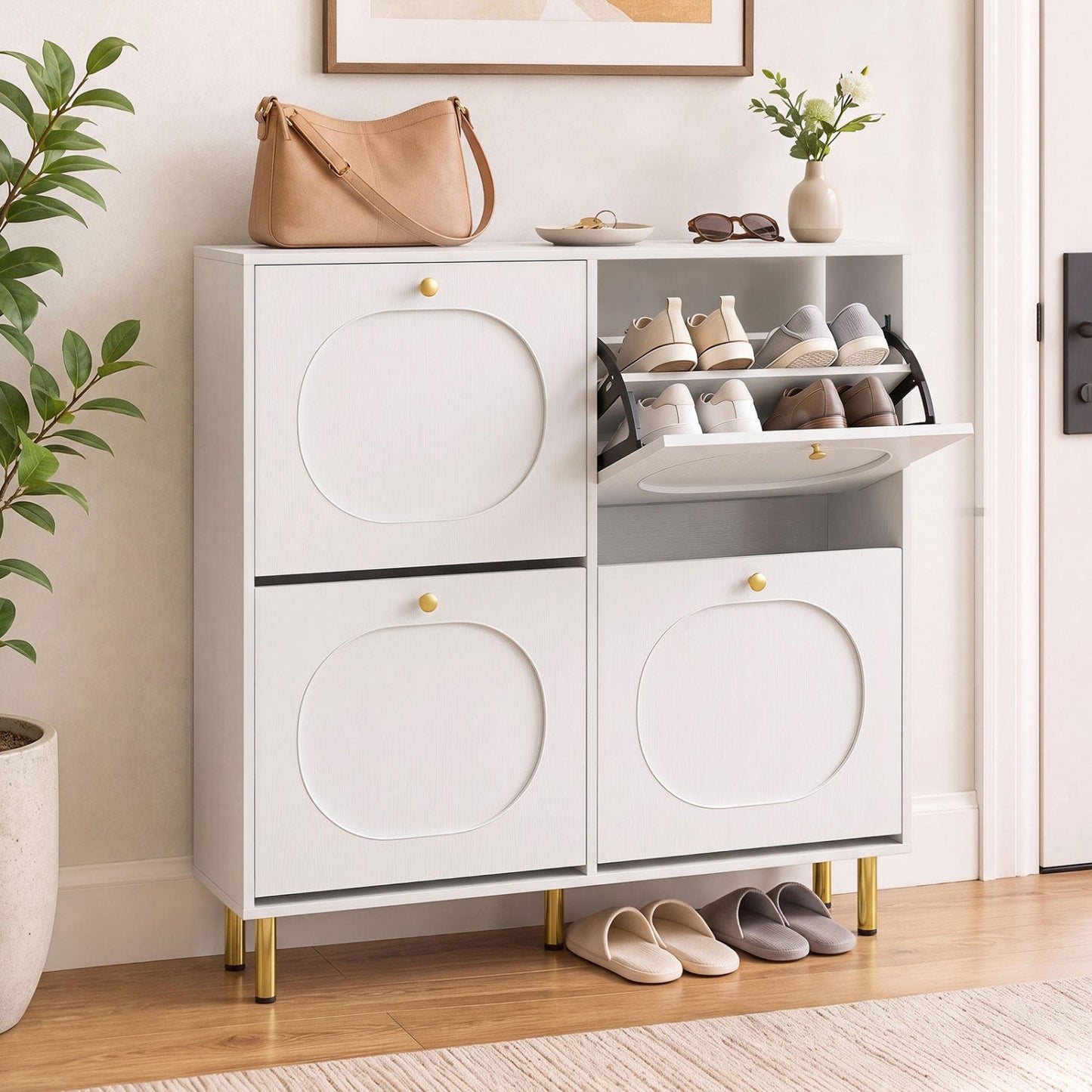 Shoe Storage Cabinet with 4 Flip Drawers - White