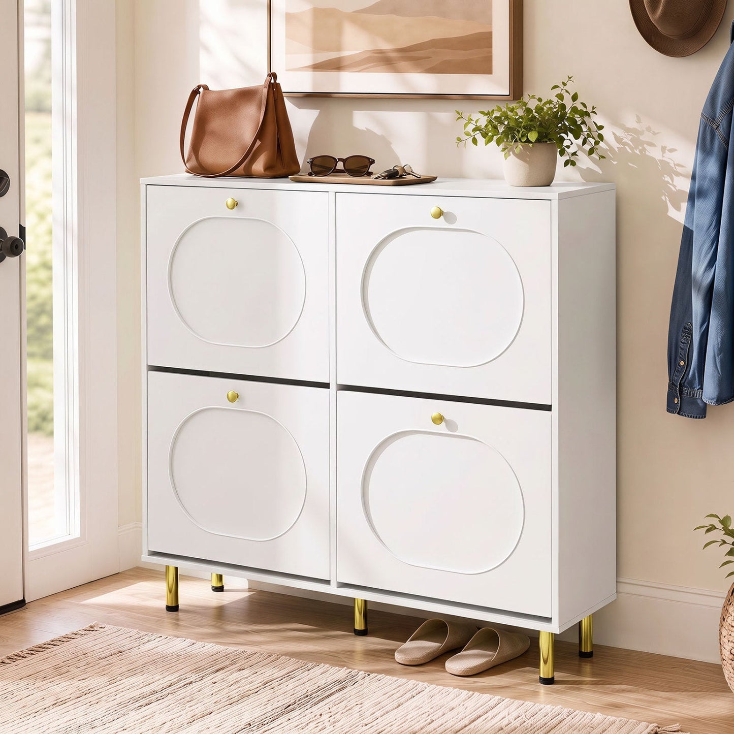 Shoe Storage Cabinet with 4 Flip Drawers - White