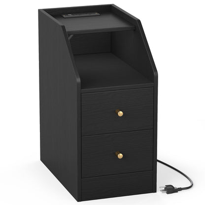 Side End Table with Charging Station Sofa Couch Table with Shelf Drawers