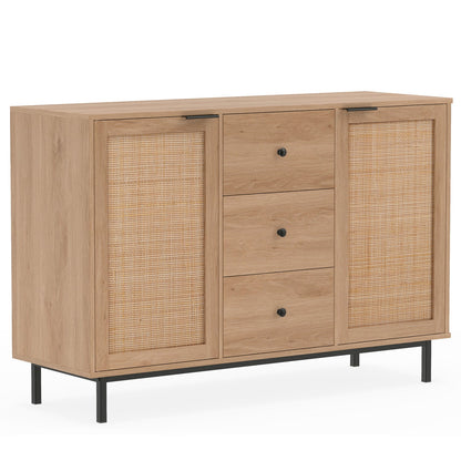 Sideboard Buffet Cabinet with Rattan Doors and 3 Drawers
