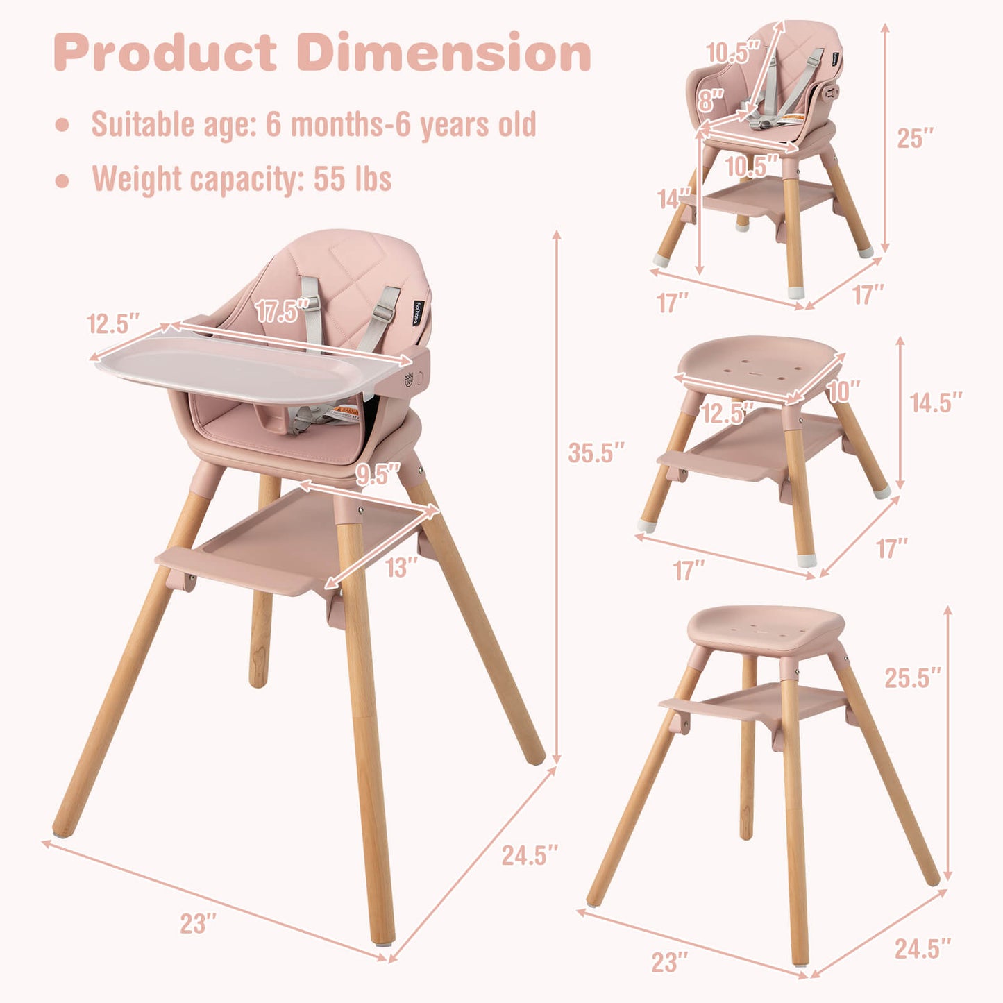 6-in-1 Convertible Baby High Chair with Removable Tray