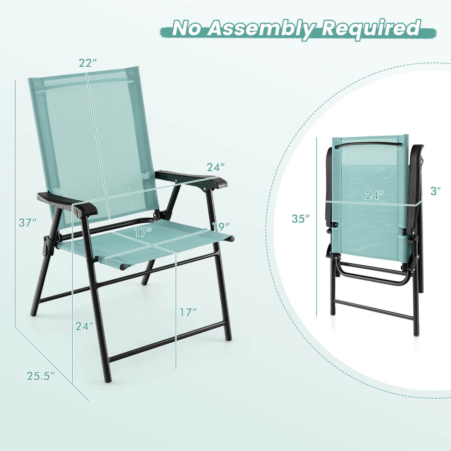 Folding Patio Dining Chairs Set of 2 with Armrests