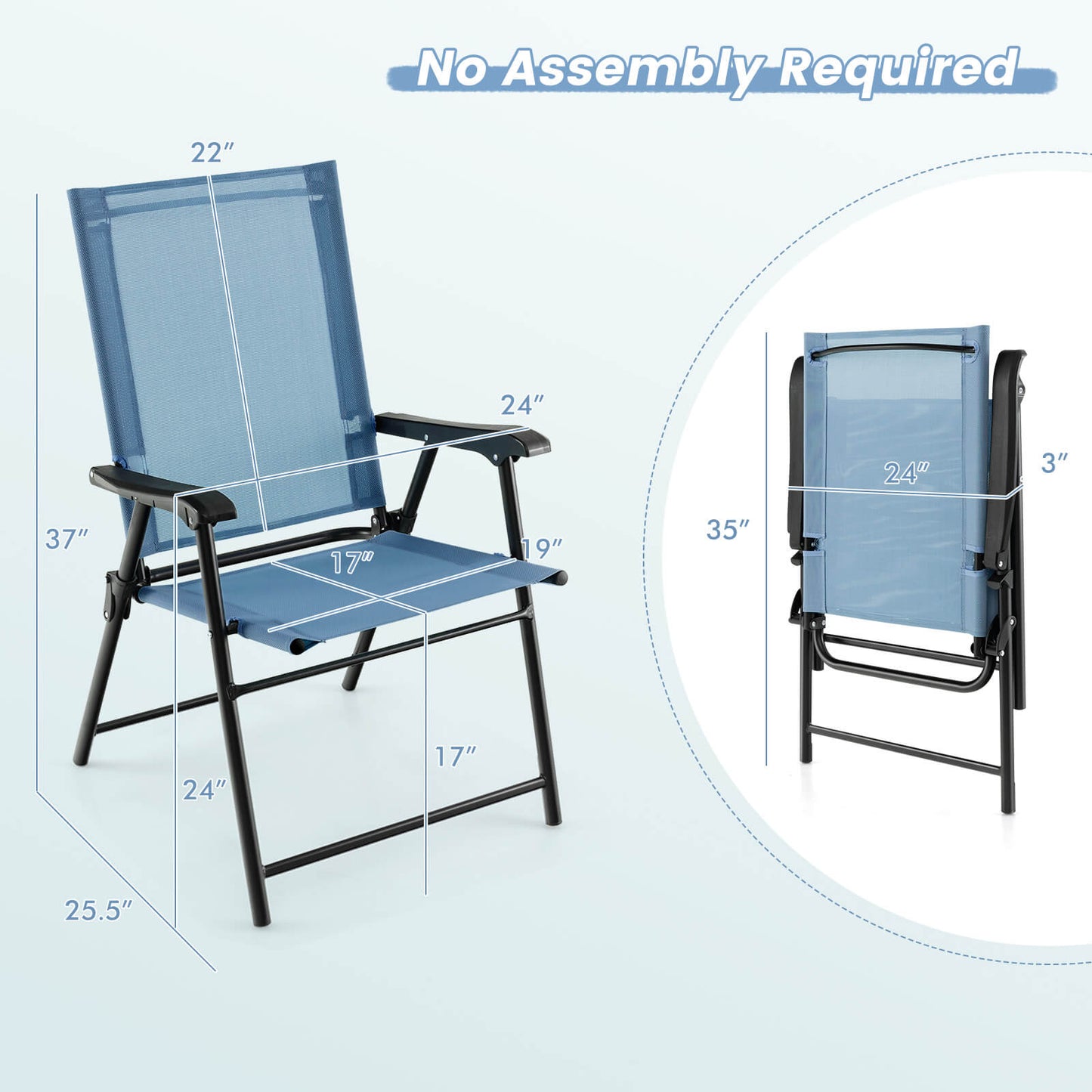 Folding Patio Dining Chairs Set of 2 with Armrests