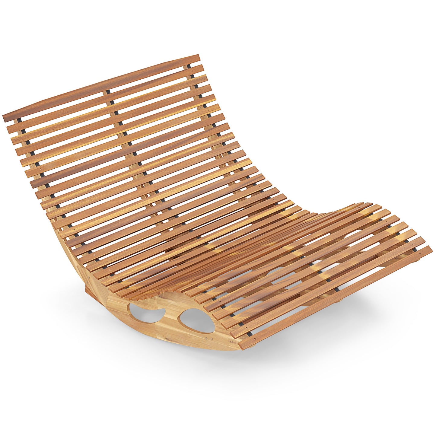 Acacia Wood Dual Rocker Sunbed 2-Seat Patio Lounger