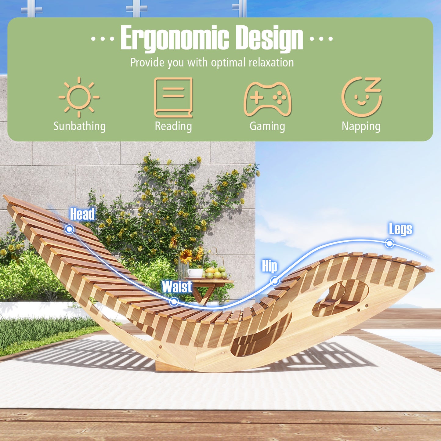 Acacia Wood Dual Rocker Sunbed 2-Seat Patio Lounger
