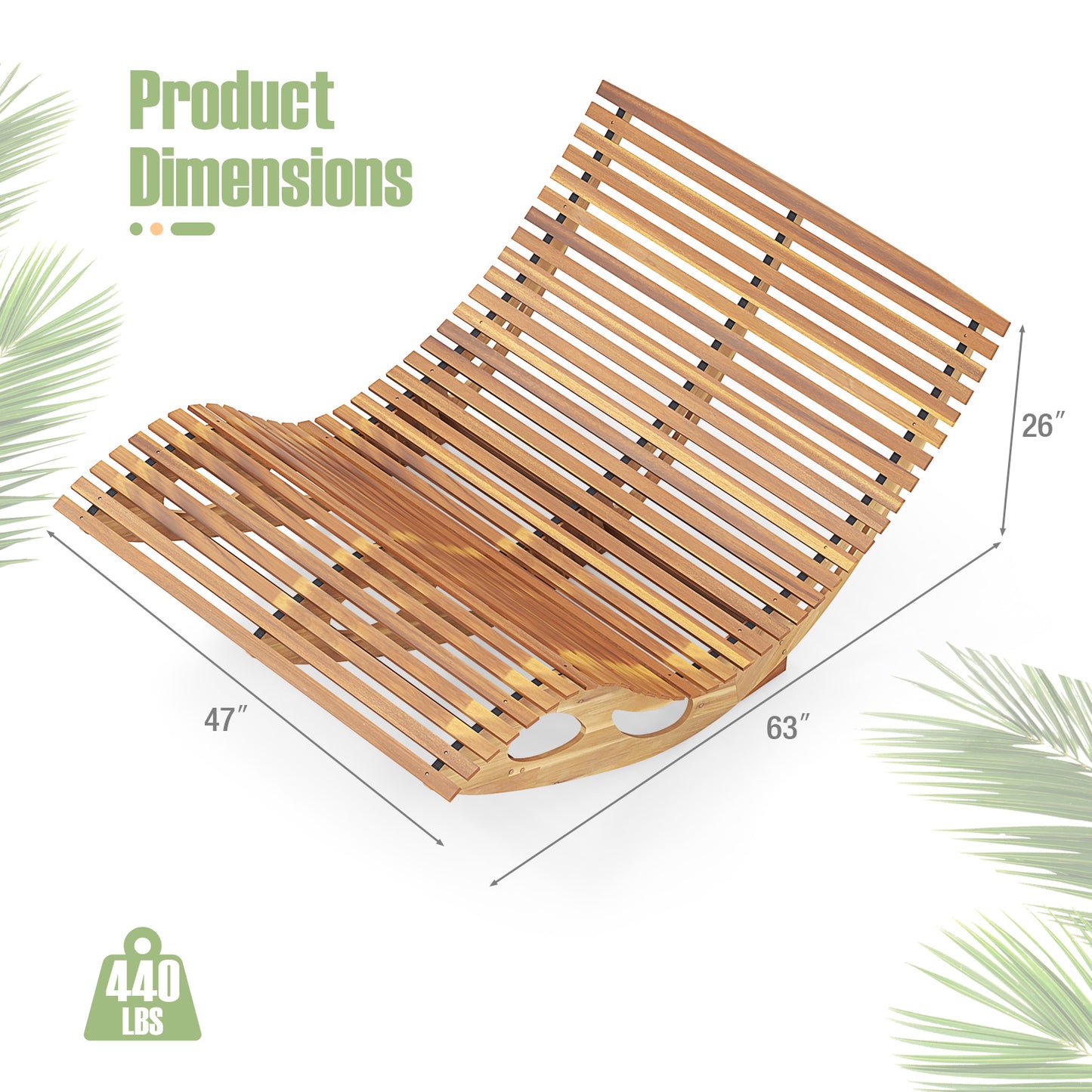 Acacia Wood Dual Rocker Sunbed 2-Seat Patio Lounger