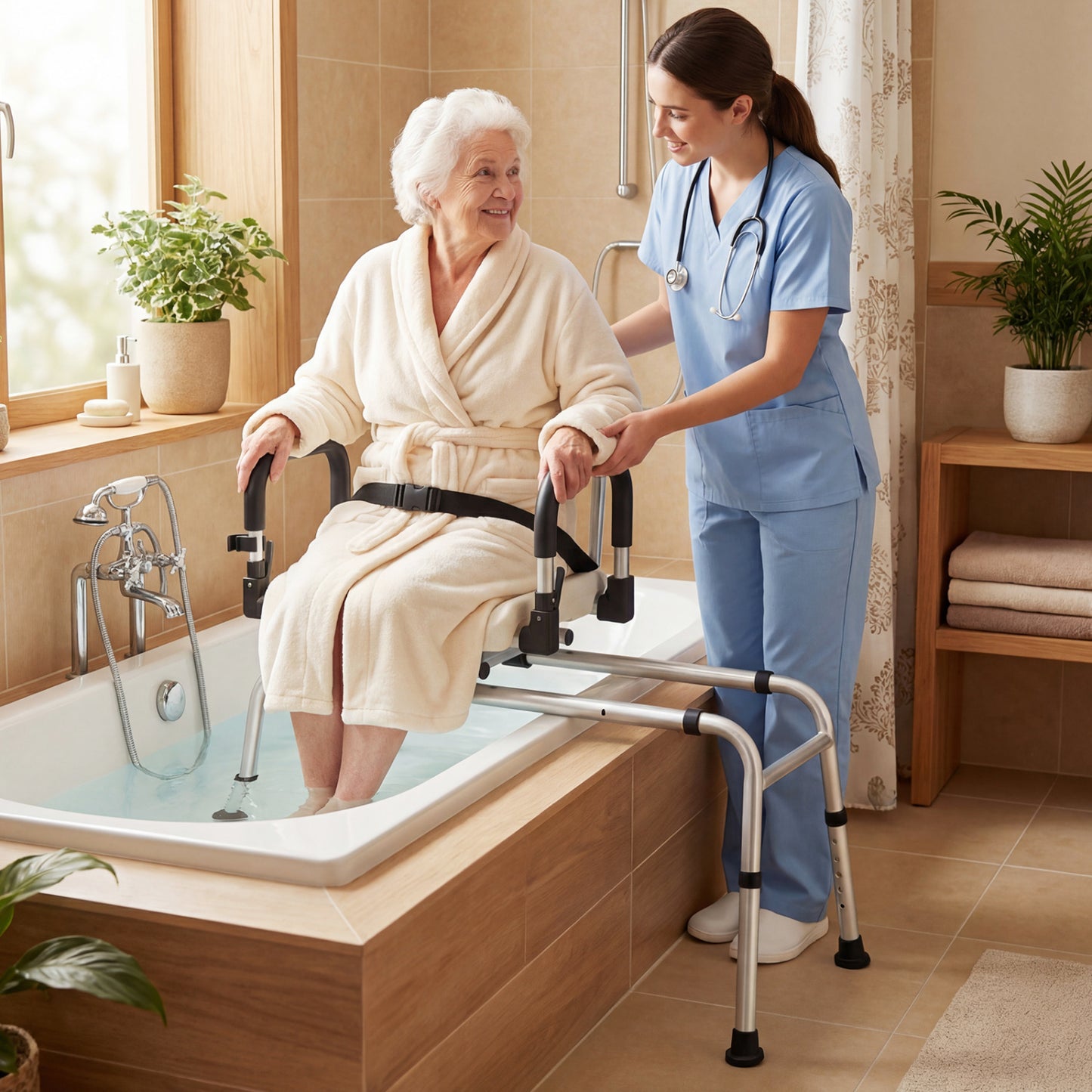 Sliding Shower Chair with Swivel Seat and Backrest