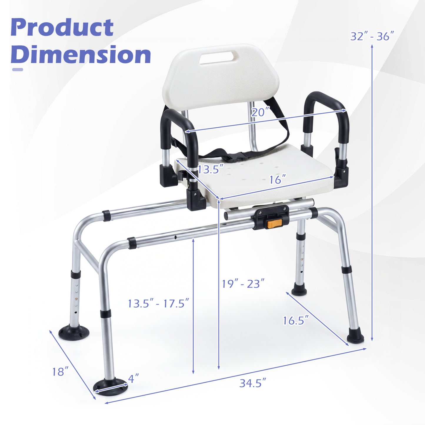 Sliding Shower Chair with Swivel Seat and Backrest