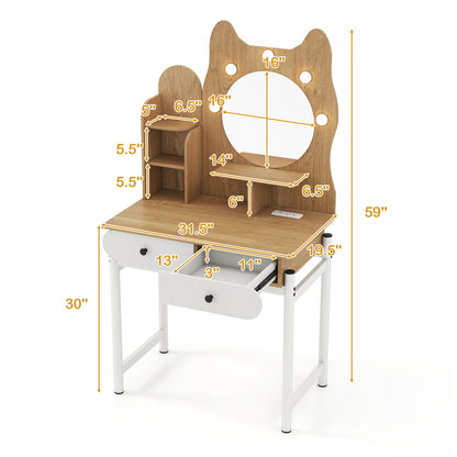 Vanity Desk with Lighted Mirror and Power Outlets