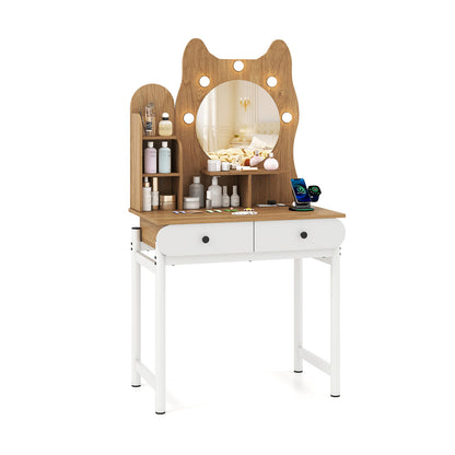 Vanity Desk with Lighted Mirror and Power Outlets