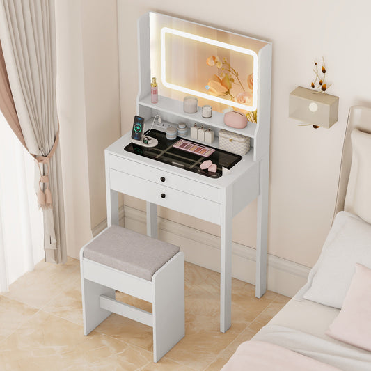 Vanity Desk with Lighted Mirror and Stool